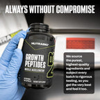 NutraBio Growth Peptides Muscle Accelerator in official packaging, showcasing high-quality ingredients for optimal performance. Available at Curat Cart.