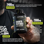 NutraBio Growth Peptides Muscle Accelerator features 2400mg Peptistrong for muscle growth. Perfect for daily use, available at Curat Cart.