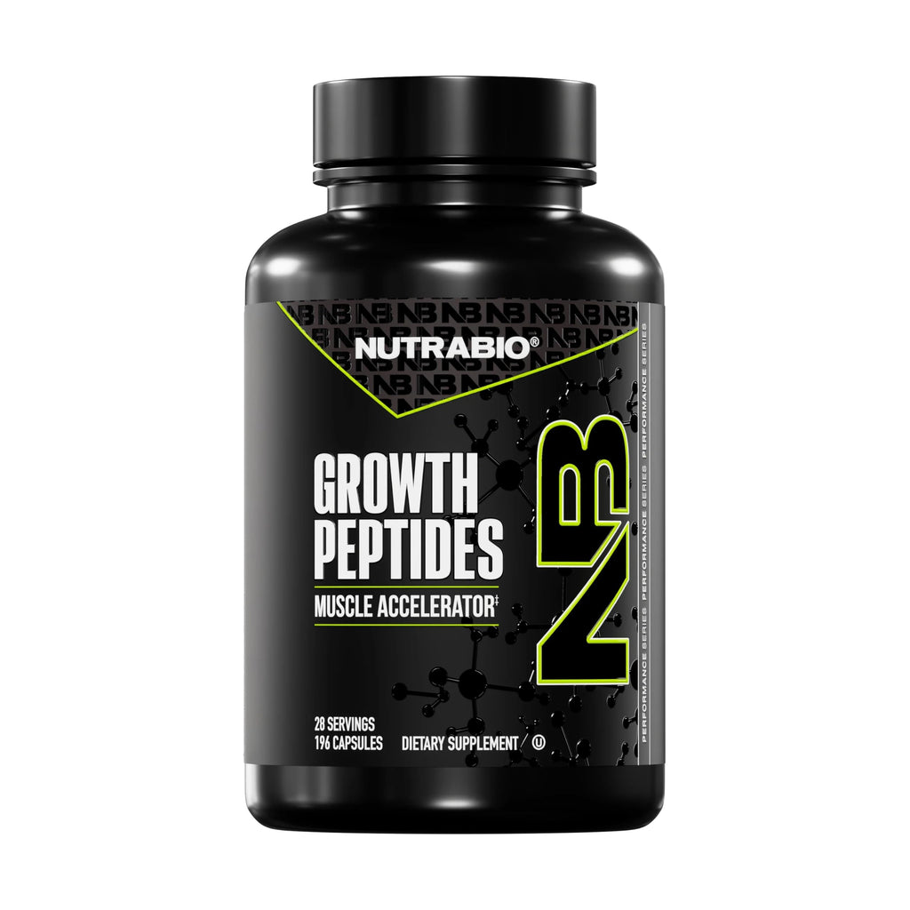 NutraBio Growth Peptides Muscle Accelerator, premium imported dietary supplement for muscle growth, available at Curat Cart.