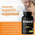 NutraChamps Organic Maca Root Capsules in official packaging, featuring 2100mg potency and 100% vegan ingredients. Available at Curat Cart.