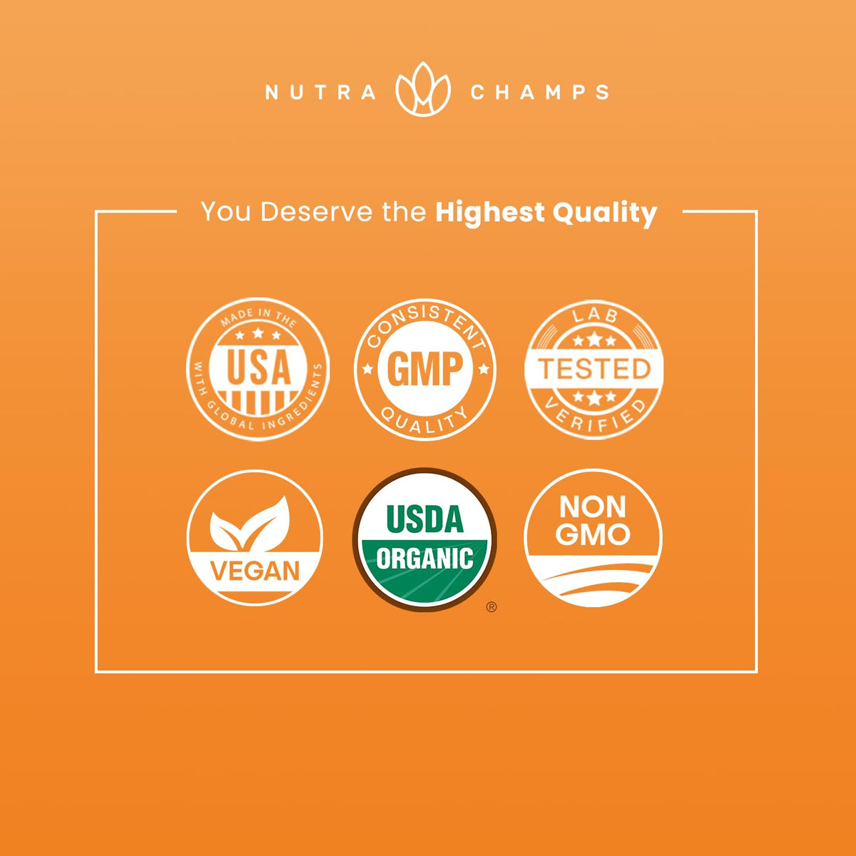 NutraChamps Organic Maca Root Capsules showcase premium imported quality seals, ensuring vegan and USDA organic standards. Available at Curat Cart.