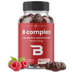 NutraChamps Vitamin B Complex Gummies, premium imported dietary supplement, boosts energy with raspberry flavor. Available at Curat Cart.