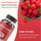 NutraChamps Vitamin B Complex Gummies in raspberry flavor, a premium import for energy support from Curat Cart. Enjoy daily!