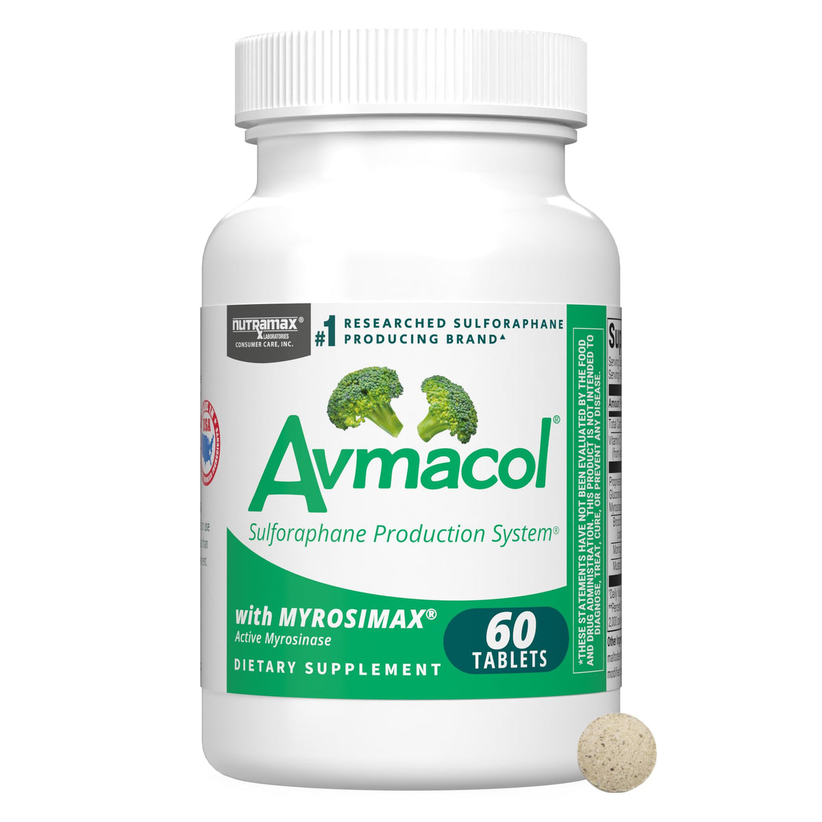 Authentic Nutramax Avmacol Sulforaphane Supplement, 60 tablets, promoting health with Myrosimax technology.