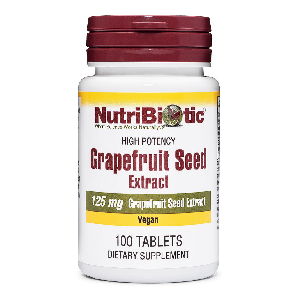 NutriBiotic Grapefruit Seed Extract offers high potency with 125 mg per tablet. A premium import available at Curat Cart.