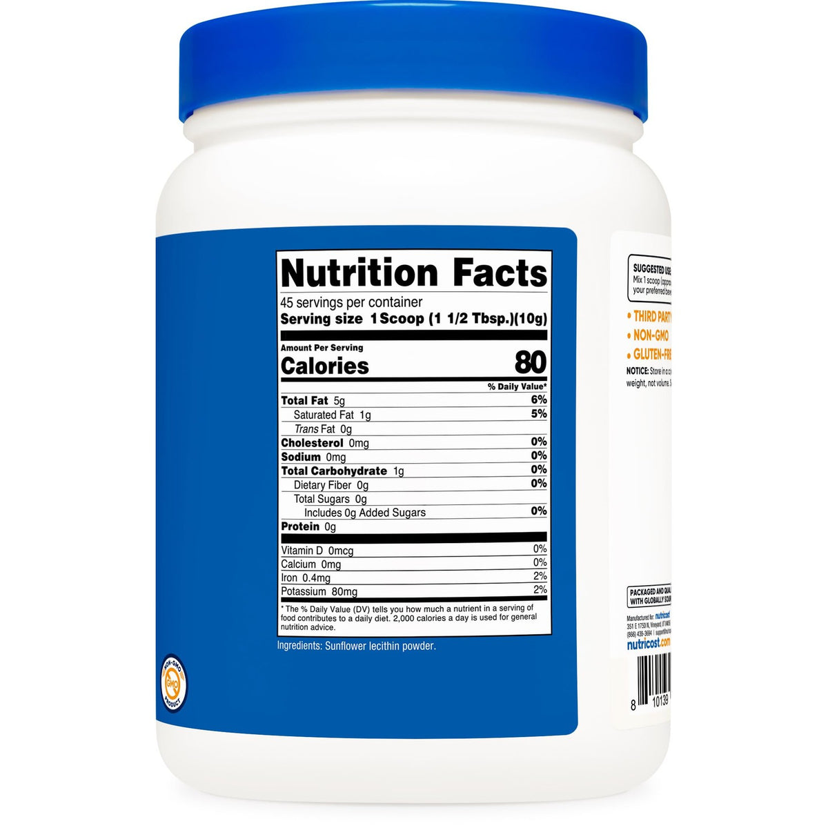 Nutricost Sunflower Lecithin offers 45 servings of quality nutrition. Perfect for daily use, elevate your health routine with Curat Cart.