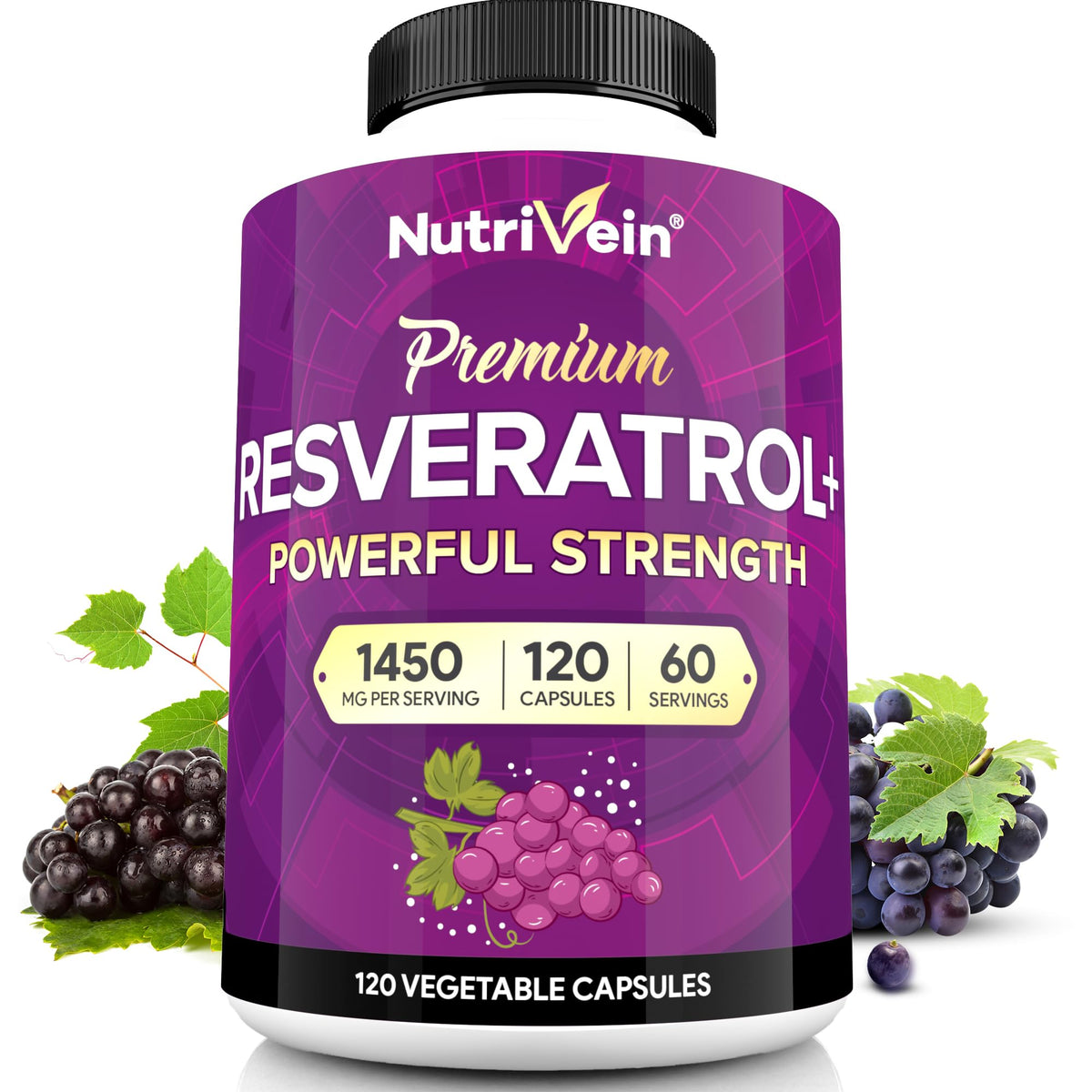 Nutrivein Pure Resveratrol Supplement offers 1450 mg per serving in 120 vegetable capsules, a premium import at Curat Cart.
