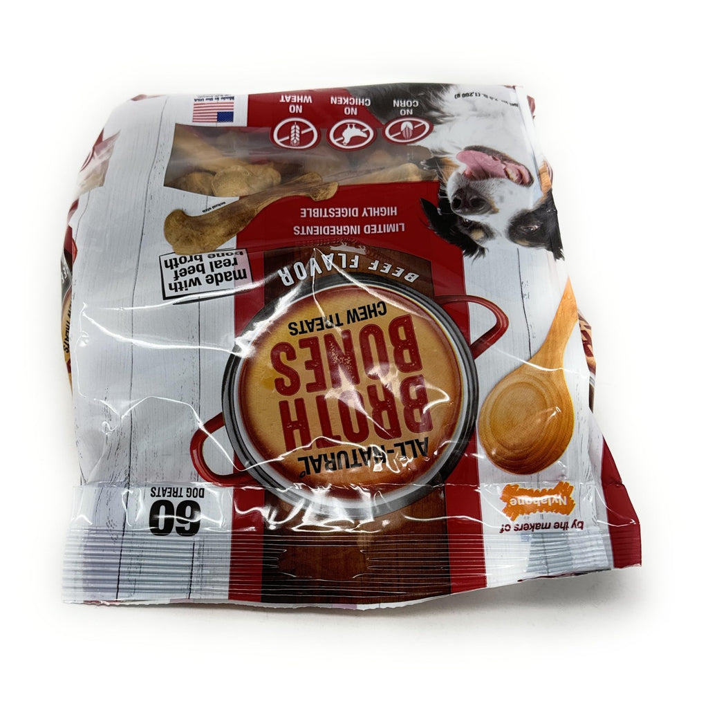 Nylabone Beef Broth Bones, premium imported chew treats for dogs, available at Curat Cart. Perfect for your pet's enjoyment.