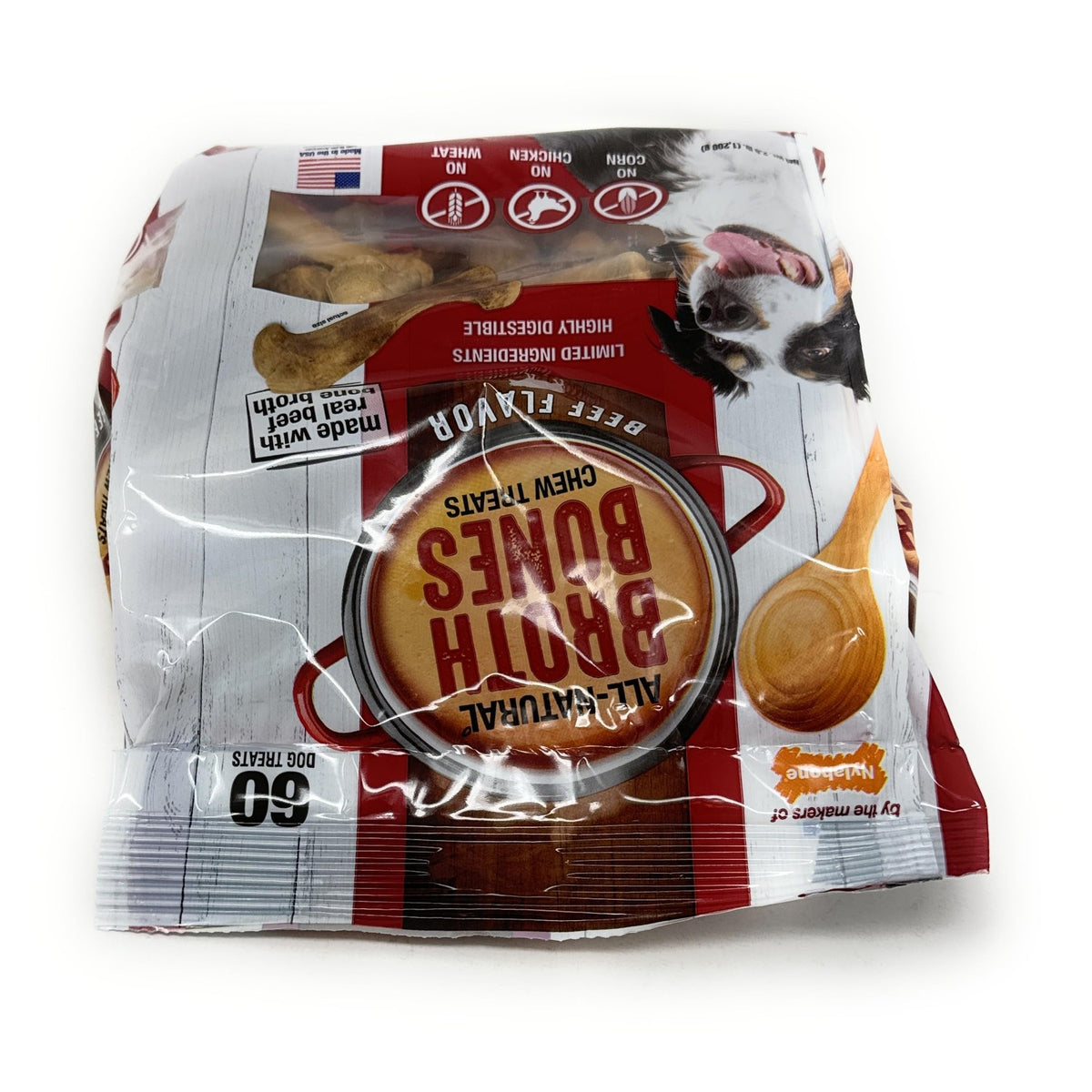Nylabone Beef Broth Bones, premium imported chew treats for dogs, available at Curat Cart. Perfect for your pet's enjoyment.