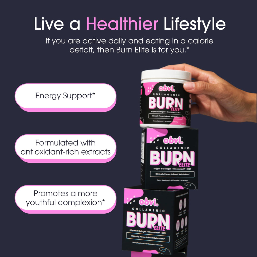 Obvi Burn Elite Thermogenic Collagen, a premium imported product from Curat Cart, supports energy and youthful skin. Perfect for active lifestyles.