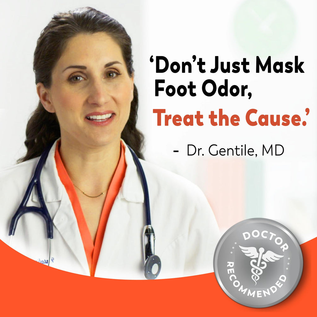 Dr. Gentile, MD, endorses Odor-Eaters Comfort Insoles for effective foot odor prevention. Available in India at Curat Cart.