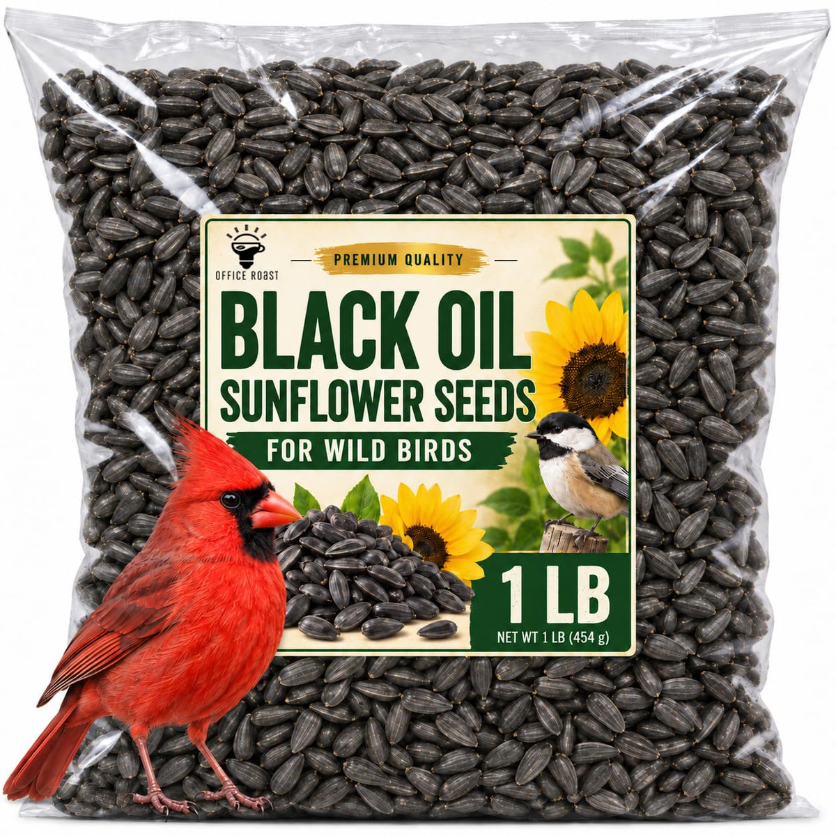 Indulge in Office Roast Premium Black Sunflower Seeds, a premium imported treat for wild birds, available at Curat Cart.