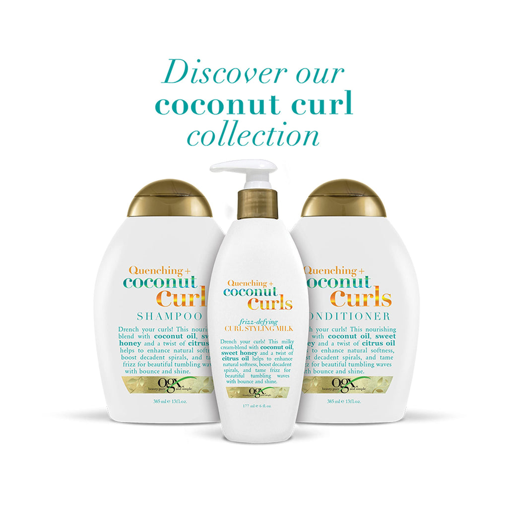 Premium imported OGX Coconut Curls collection featuring shampoo, conditioner, and frizz-defying cream. Perfect for defined curls.