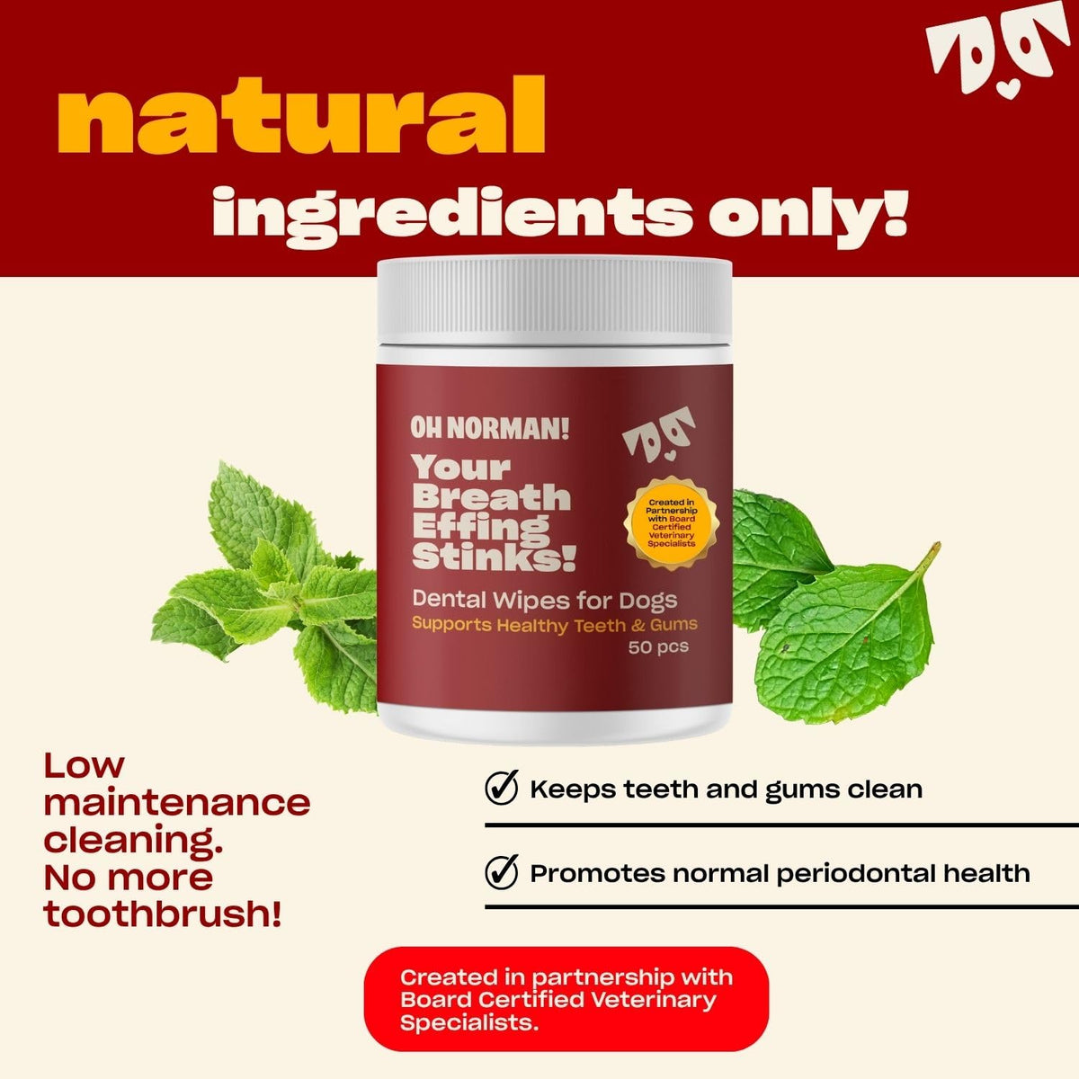 OH NORMAN Dog Dental Wipes ensure clean teeth and gums for dogs. 100% Authentic, available at Curat Cart in India.