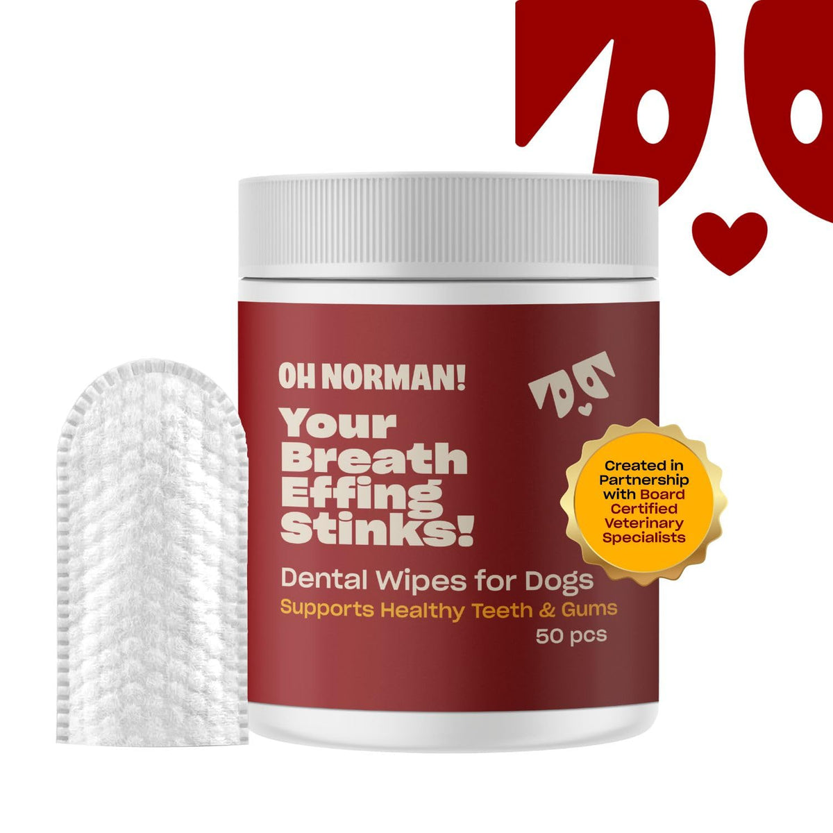 OH NORMAN Dog Dental Wipes, premium imported wipes for dogs, support healthy teeth and gums. Available at Curat Cart.