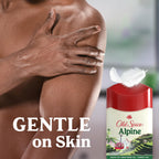Old Spice Alpine Antiperspirant & Deodorant, gentle on skin, featuring a refreshing scent of hemp seed oil and green tea.