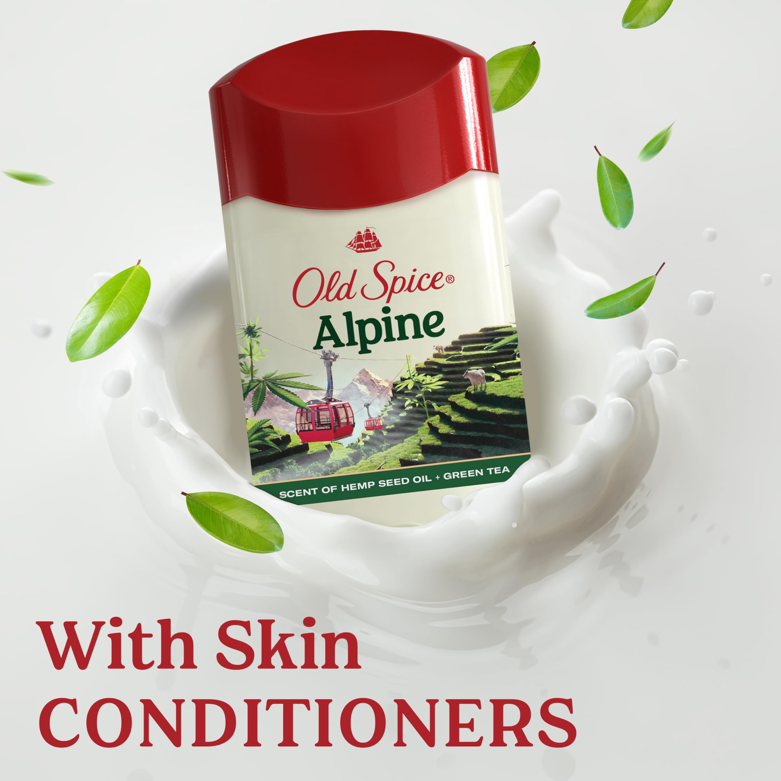 Old Spice Alpine Antiperspirant & Deodorant with skin conditioners. Scent of hemp seed oil and green tea. Verified by CuratCart.
