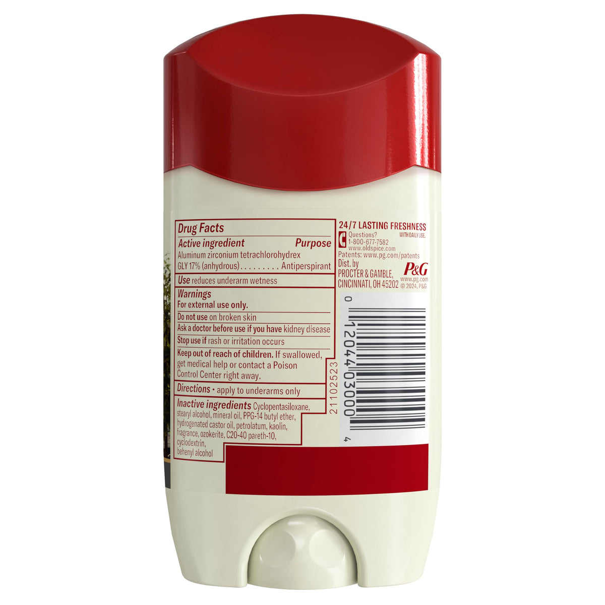 Authentic Old Spice Antiperspirant & Deodorant stick with drug facts and usage directions on the label.