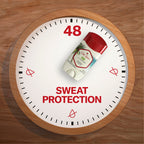 Old Spice Antiperspirant & Deodorant on a wooden clock face, promising 48 hours of authentic sweat protection.