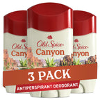 Three-pack of Old Spice Canyon Antiperspirant & Deodorant featuring original packaging, perfect for long-lasting freshness.