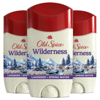 Experience authenticity with Old Spice Wilderness Antiperspirant, featuring lavender and spring water, 3-pack for lasting freshness.