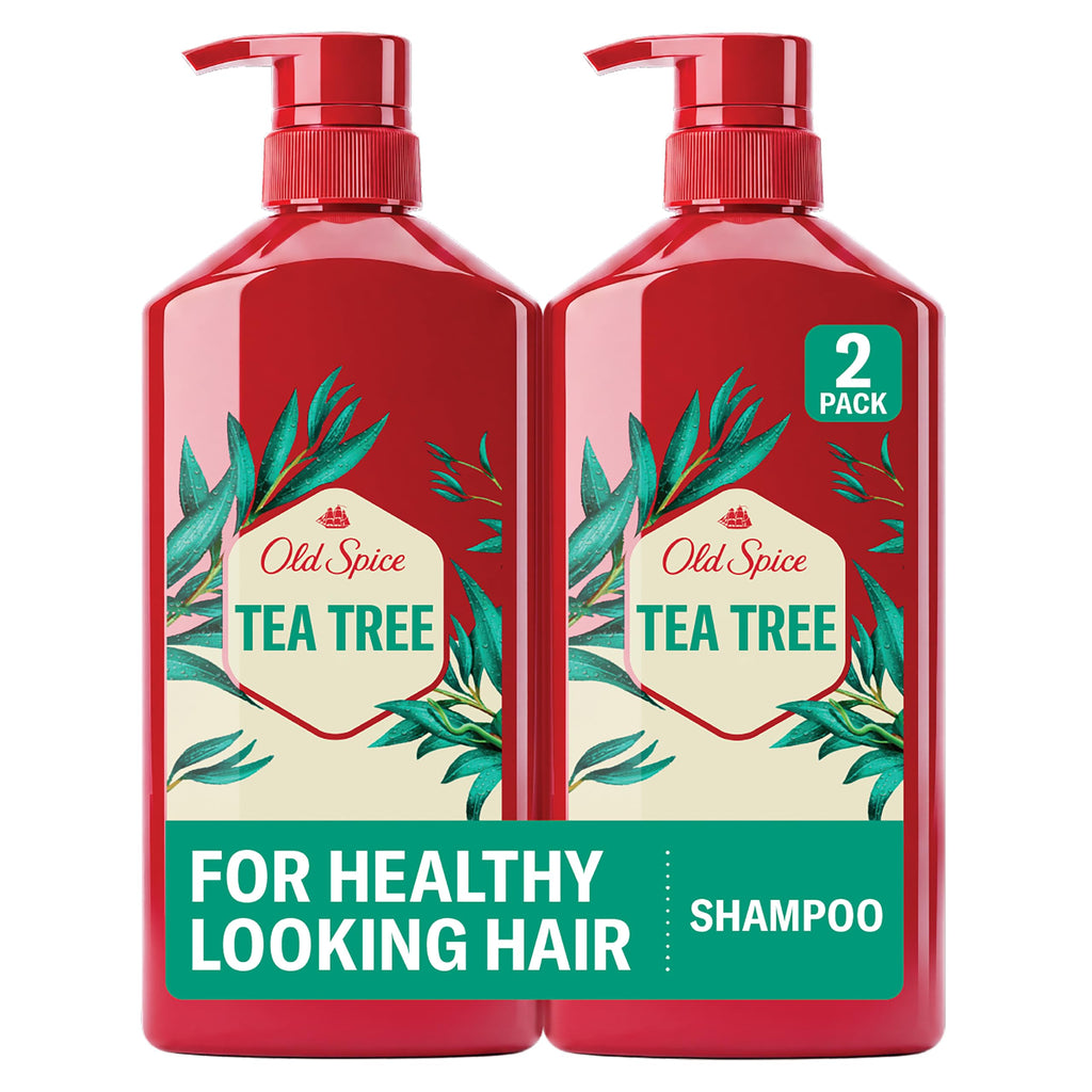 Authentic Old Spice Tea Tree Shampoo duo for healthy looking hair. Includes two 24 oz bottles, perfect for all hair types.