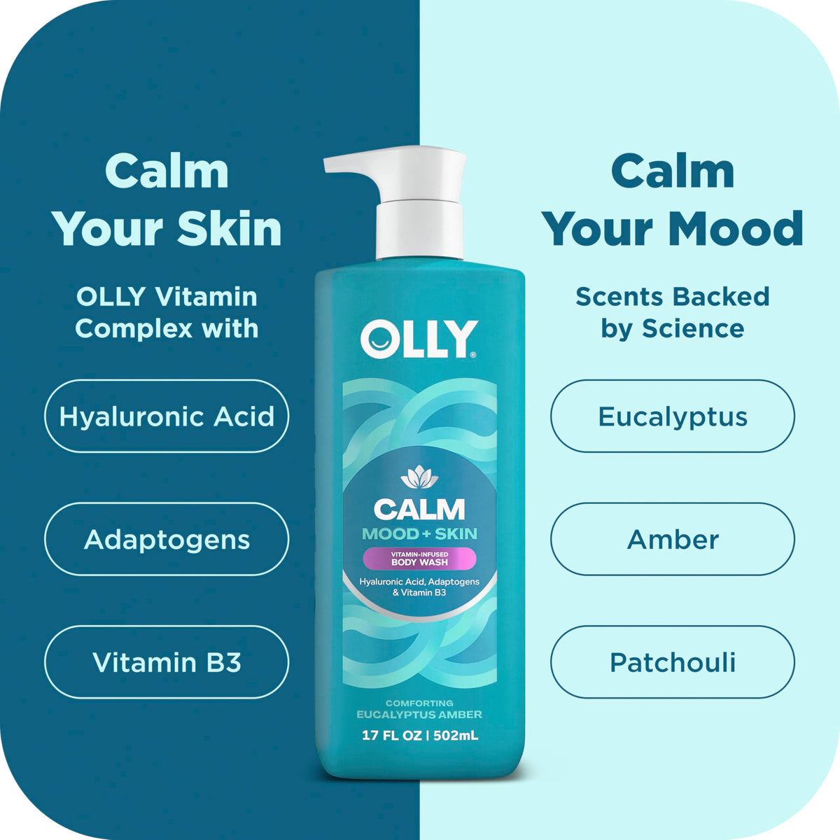 Discover OLLY Body Wash Mixed Pack, infused with Eucalyptus and Amber for calm skin and mood. Perfect for daily use from Curat Cart.