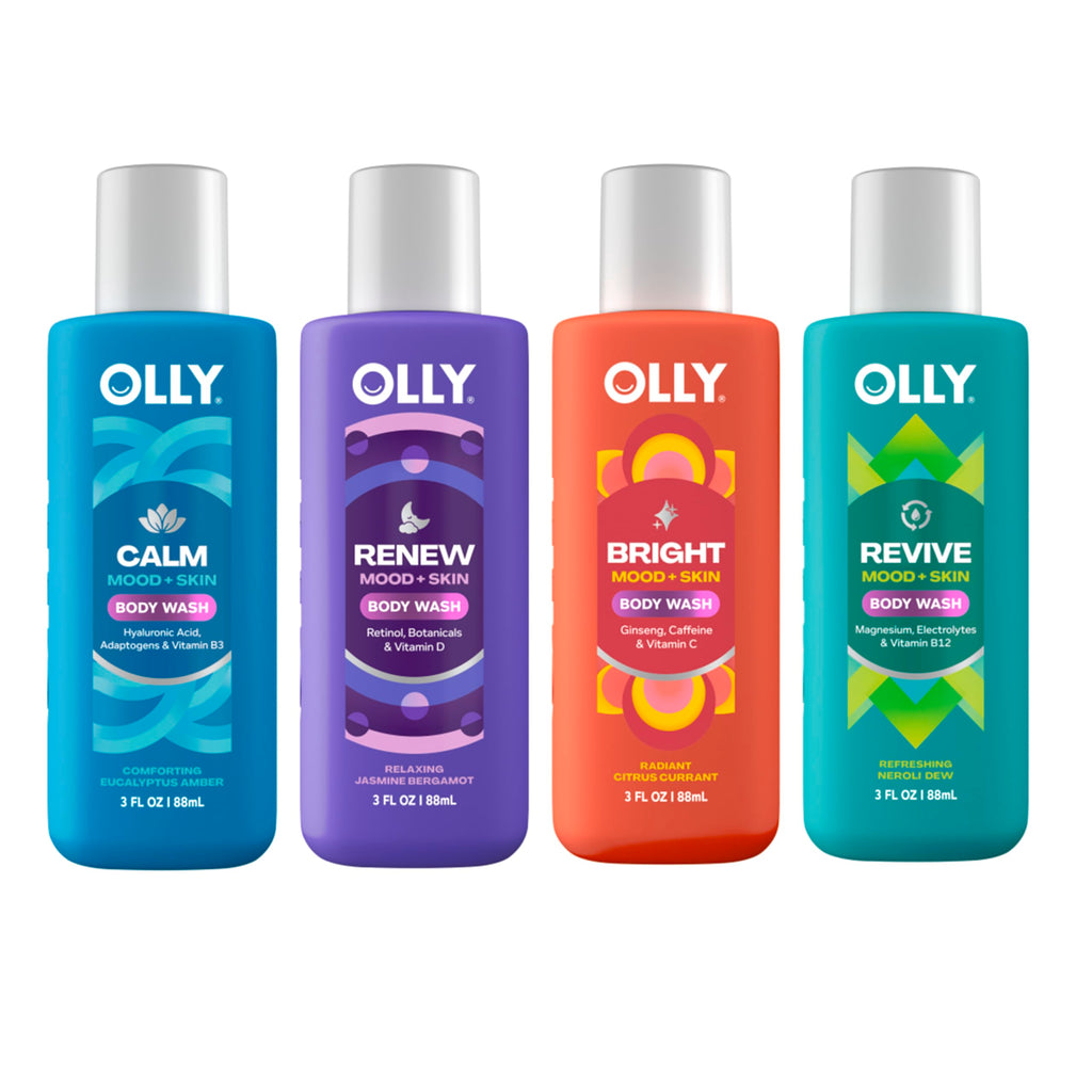 Experience OLLY Body Wash Mixed Pack, a premium import featuring four mood-enhancing variants. Available at Curat Cart.