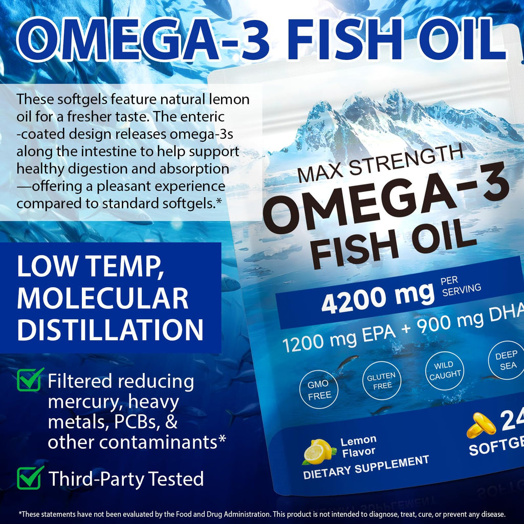 Omega 3 Fish Oil Supplement offers 4200 mg potency, ensuring 100% authenticity and availability in India at Curat Cart.