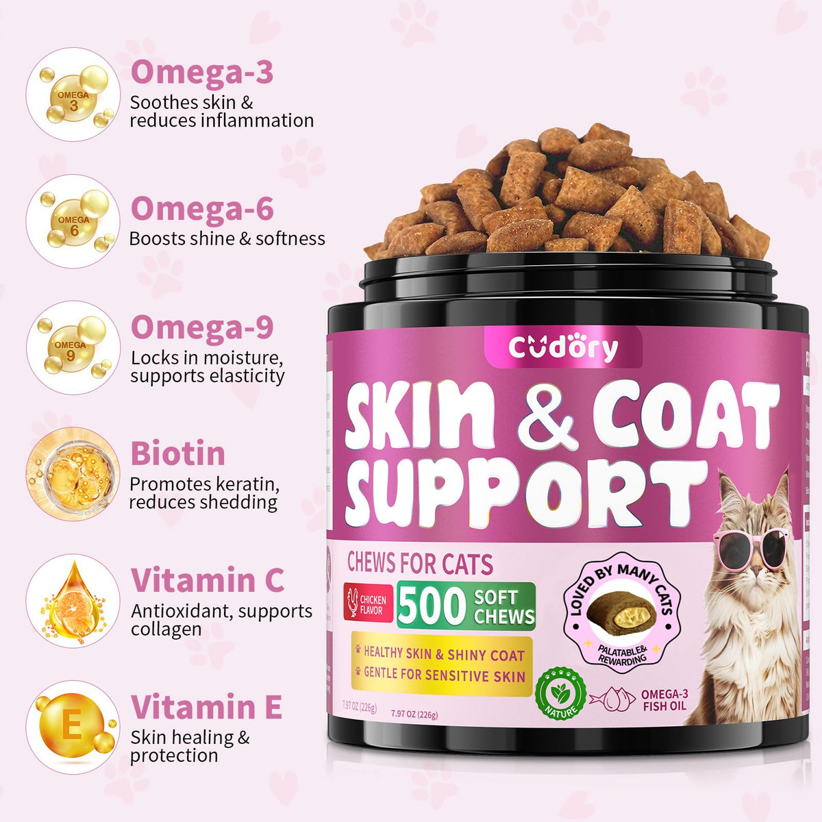 Omega 3 for Cats Skin Coat Support in high-quality packaging, promoting healthy skin and shiny coat. Available at Curat Cart.