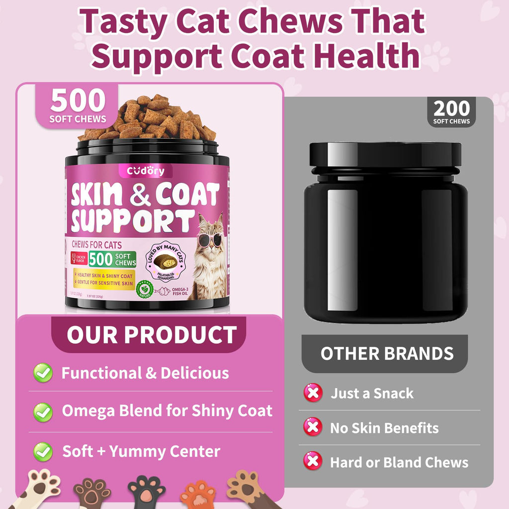 Omega 3 for Cats Skin Coat Support chews promote a shiny coat. Perfect for daily use, available at Curat Cart.