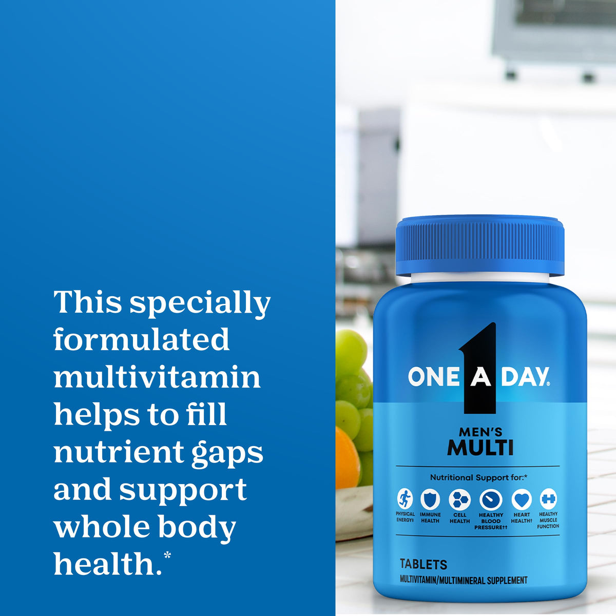 Premium imported One A Day Multivitamin for Men, designed to support overall health and fill nutrient gaps effectively.