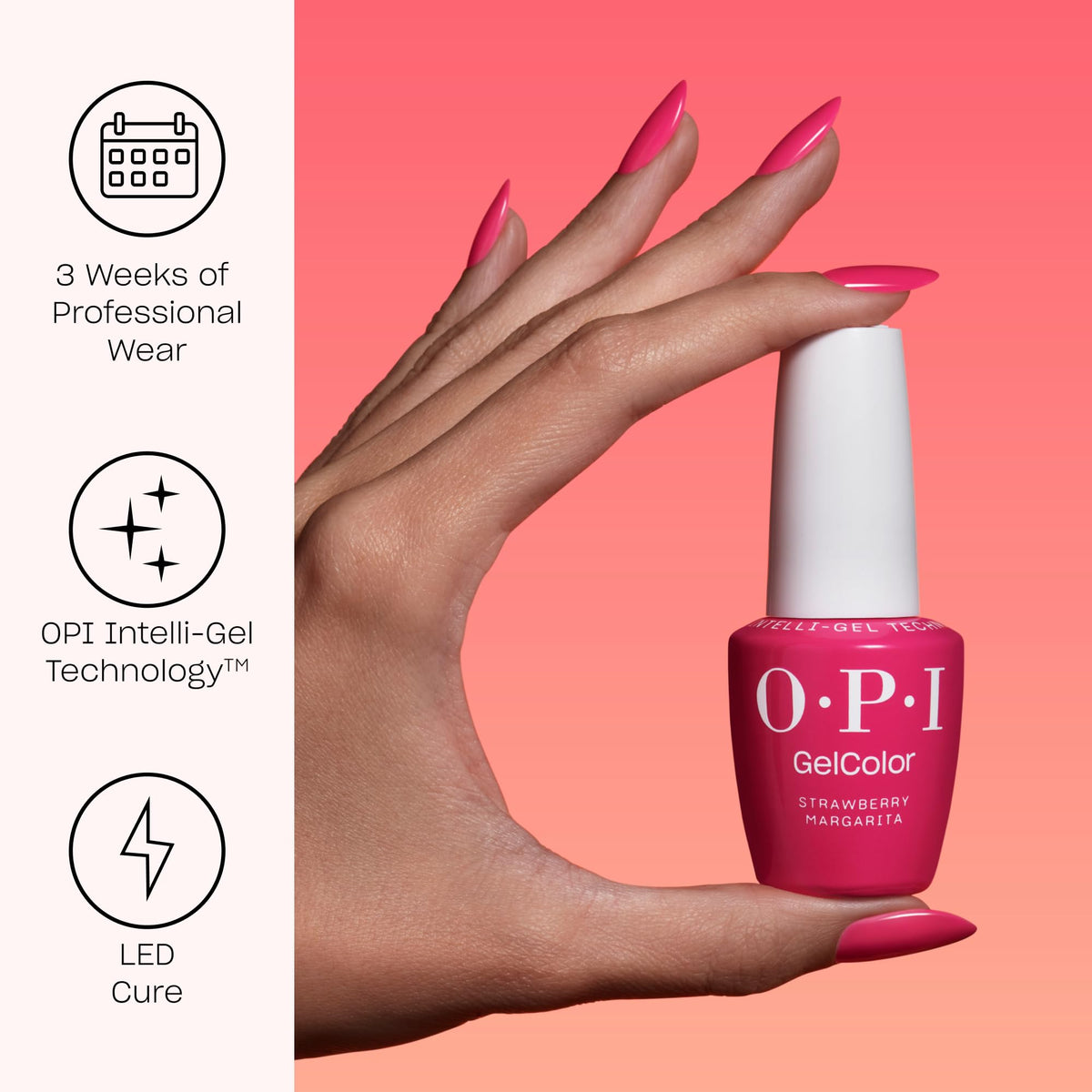 Order OPI GelColor Base & Top Coats in Strawberry Margarita. Long-lasting with Intelli-Gel Technology. Available online!