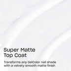 Authentic OPI GelColor Super Matte Top Coat transforms any shade with a velvety smooth matte finish.