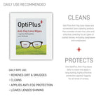 OptiPlus Anti Fog Cleaning Wipes, specially curated by Curat Cart, effectively clean lenses and protect against fogging. Perfect for eyeglasses.
