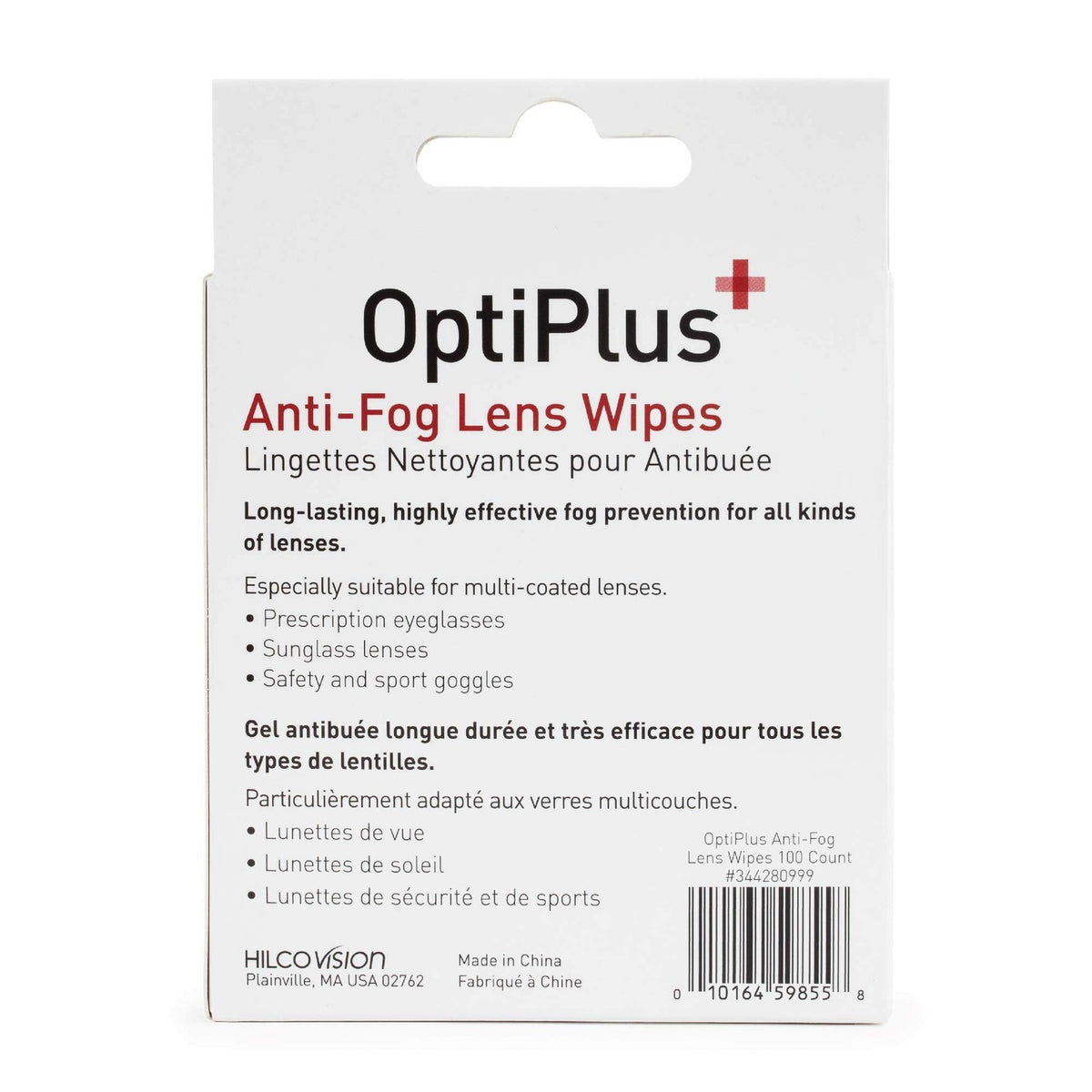 OptiPlus Anti Fog Cleaning Wipes in official packaging, perfect for all lens types. Available at Curat Cart for clear vision.