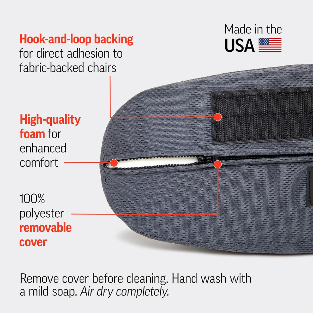 McKenzie SuperRoll Lumbar Pillow features high-quality foam, removable cover, and hook-and-loop backing for secure use.