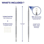 Oravix Tonsil Stone Remover Tool set includes 2 metal picks with silicone covers for safe use. 100% Authentic, available at Curat Cart.
