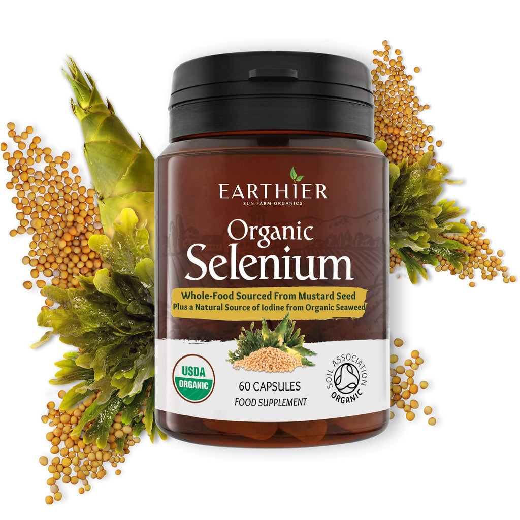 Organic Selenium with Iodine and Silica in high-quality packaging, sourced from mustard seeds. Available at Curat Cart.