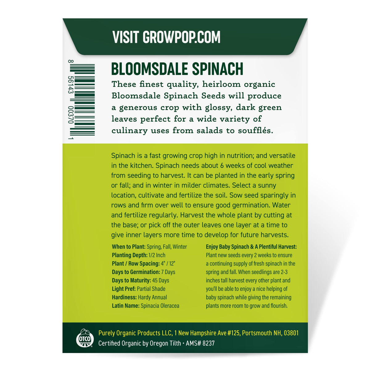 High-quality Bloomsdale Spinach Seeds packaging from Curat Cart, perfect for growing nutritious greens in India.