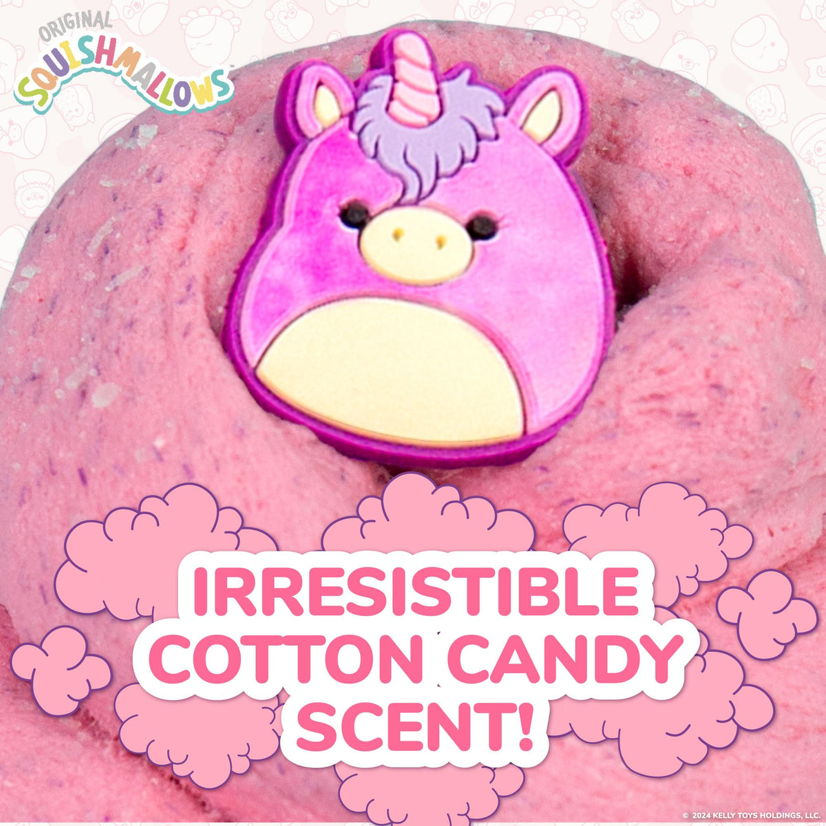 Shop the Original Squishmallows Premium Cloud Sli, featuring a pink unicorn with cotton candy scent! Available for order now.