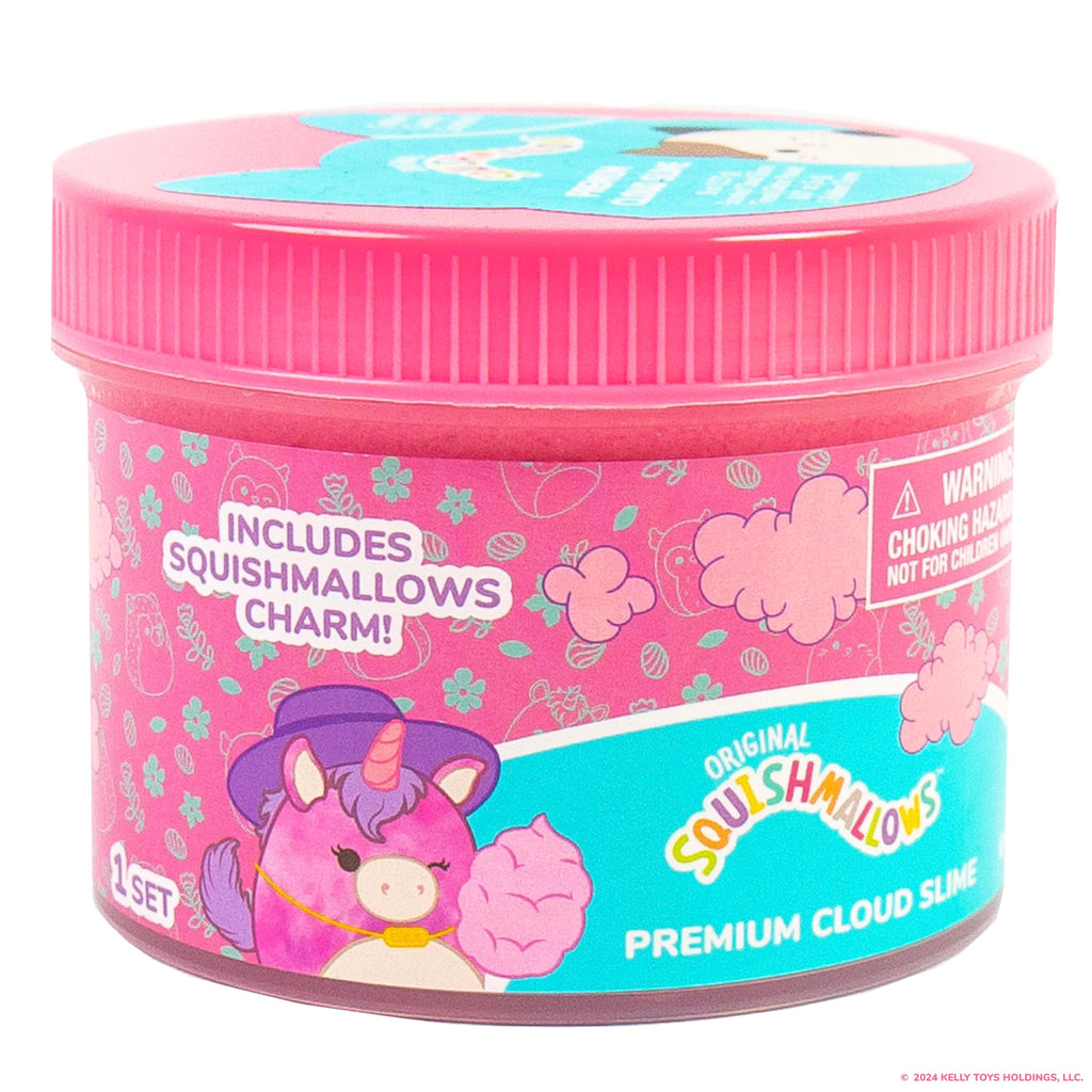 Available now: Original Squishmallows Premium Cloud Slime with charm. Order online for fun, sensory play!