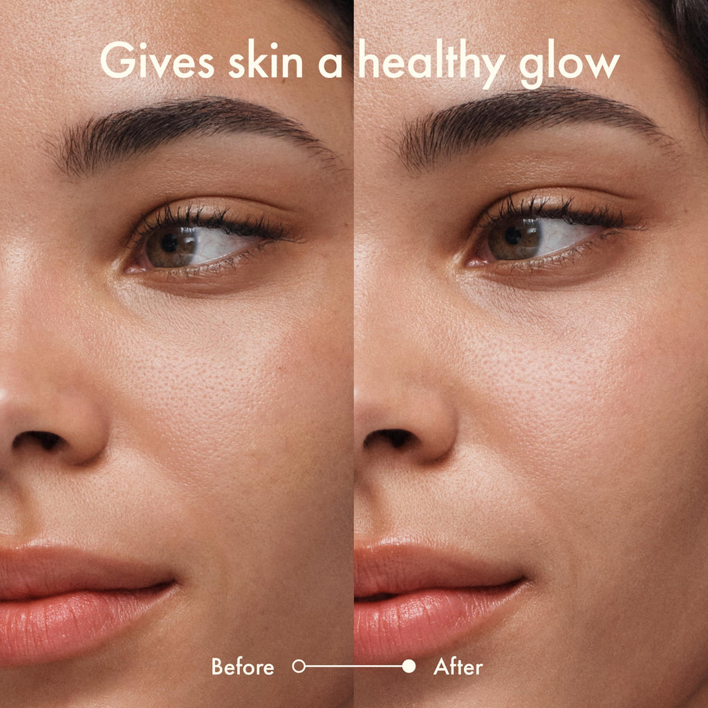 Authentic Origins GinZing Energy-Boosting Tinted Moisturizer showing radiant skin transformation before and after use.