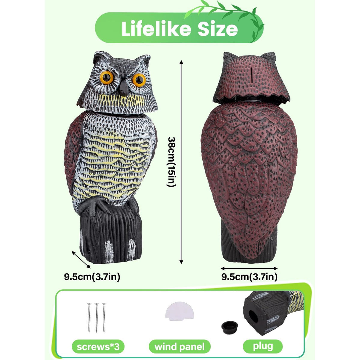 Premium imported owl decoys to scare birds, featuring lifelike design and size. Available at Curat Cart.
