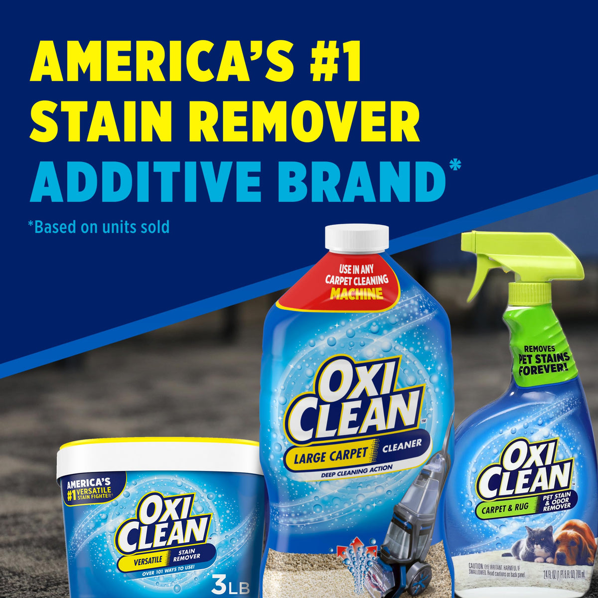 OxiClean Carpet Cleaner Solution in official packaging, ideal for deep cleaning carpets. Available at Curat Cart.