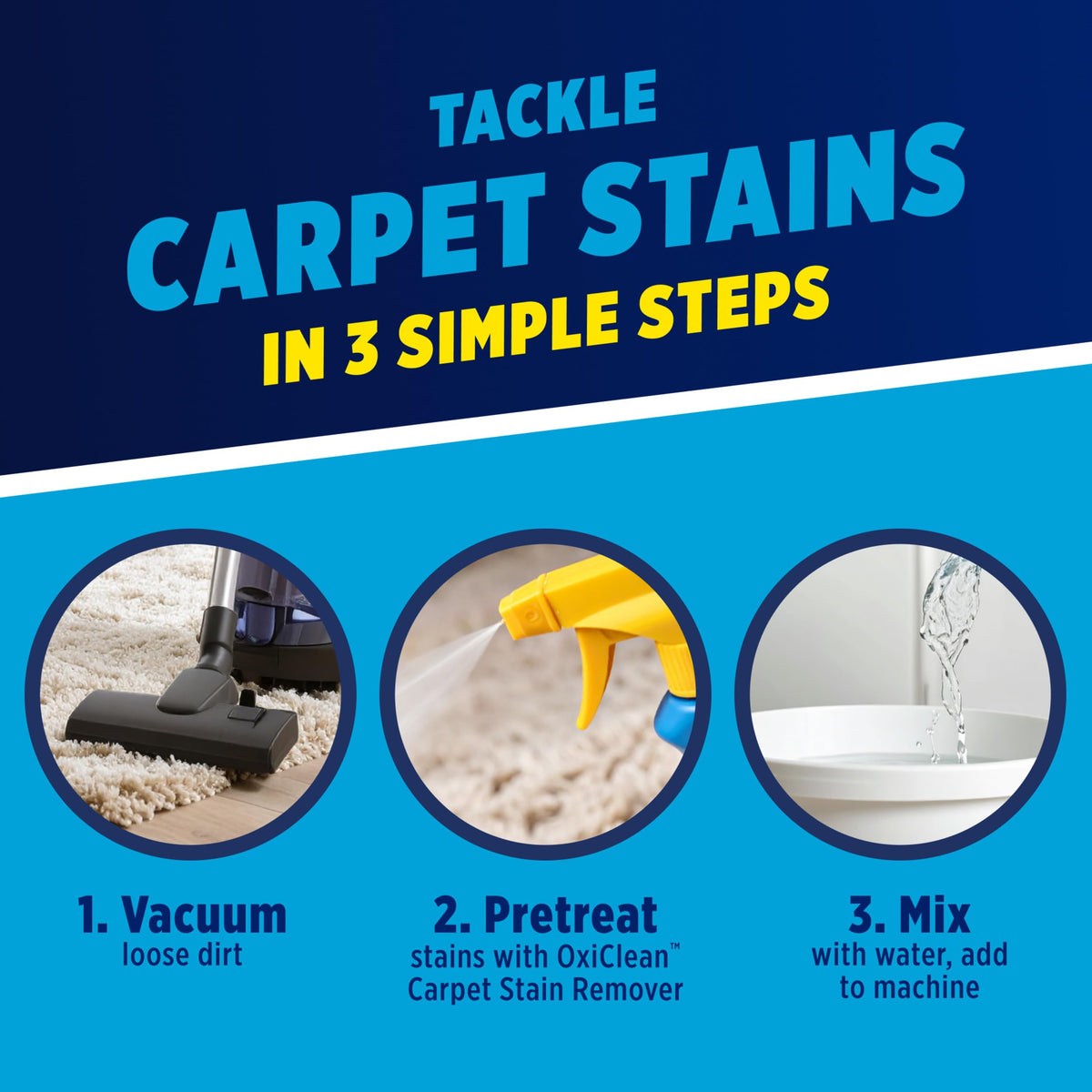 OxiClean Carpet Cleaner Solution offers a simple three-step process for tackling carpet stains. 100% Authentic, available at Curat Cart in India.