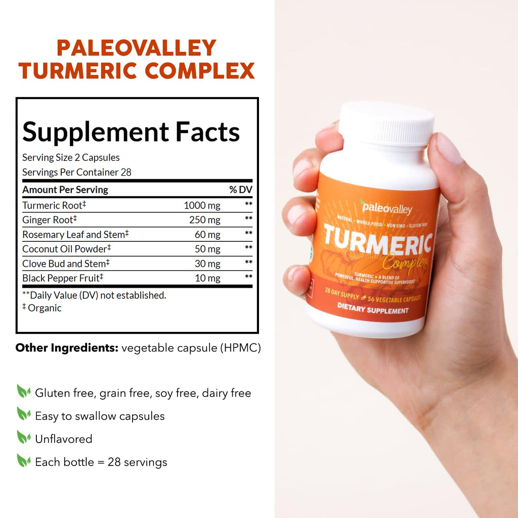 Paleovalley Turmeric Complex offers 100% authentic, organic turmeric capsules, available at Curat Cart in India. Boost your wellness today.