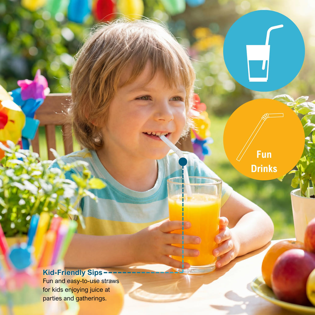 PAMI Flexible Plastic Straws offer kid-friendly sips, perfect for fun drinks at gatherings. Exclusively at Curat Cart.