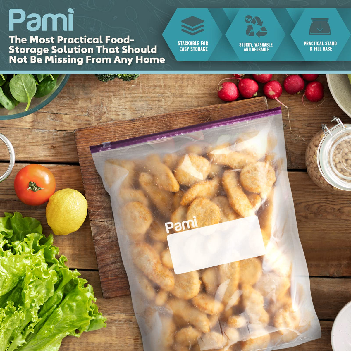 PAMI Jumbo Slider Storage Bags are ideal for daily use, keeping food fresh and organized. Shop now at Curat Cart.