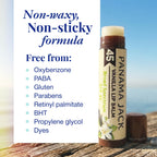Panama Jack Sunscreen Lip Balm SPF 45 features a non-waxy formula. Free from harmful additives. Verified by CuratCart.